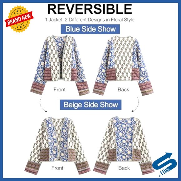 Cropped Puffer Jacket Cardigan Quilted Lightweight Open Front - Picture 4 of 7